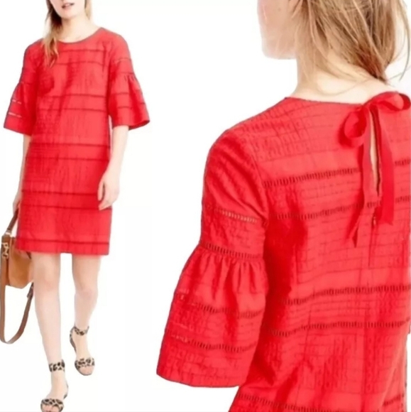 J. Crew Dress Flutter Sleeve Eyelet Design Shift Orange Dress Size 8T - Picture 1 of 10